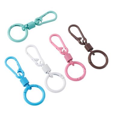 Imagem de 8 peças de fechos giratórios redondos coloridos círculo oco liga lagosta fecho de garra chaveiro ganchos de pressão para cordão chaveiros saco conector joias artesanato