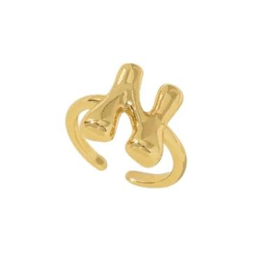 Imagem de Bubble Cute 26 Letras Anel Feminino Balão Banhado a Ouro Zircônia A-Z Letras Abertas Anel Ajustável Estético Presente de Joias de Casamento, One Size, Liga de aço, Sem pedra preciosa