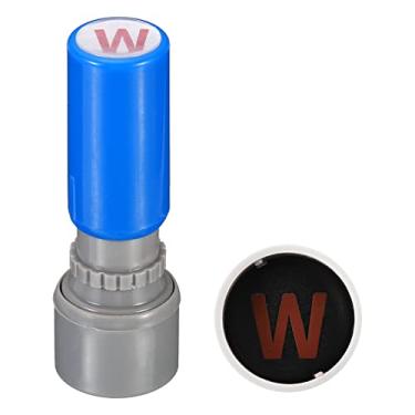 Imagem de Carimbos com letras autotintas, caracteres W 7 mm alfabeto professor carimbo inicial mini carimbo de tinta para caderno de aula, scrapbooking, artesanato faça você mesmo, concha azul