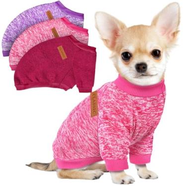 Imagem de Pacote com 3 suéteres para cães pequenos, meninas, meninos, roupas de lã de inverno, quente, macio, para cães, gatos, roupas para animais de estimação (vinho, pequeno)