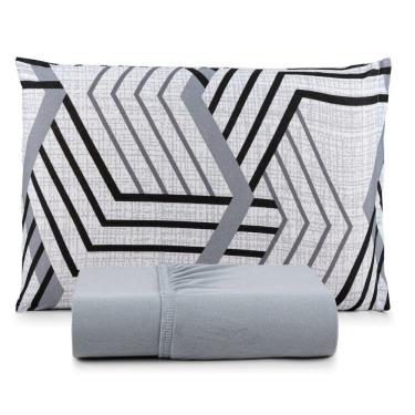 Imagem de Jogo De Lençol Casal Malha 100% Algodão C- Elástico 3 Pçs Cor Do Lençol Cinza