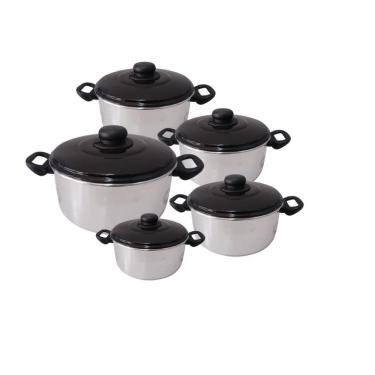 Imagem de Jogo De Panelas Alumínio Caçarola Tampas Preta 5 Peças