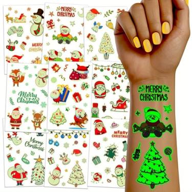Imagem de 15 folhas de artigos de festa de Natal brilham tatuagens temporárias, jogos de Natal, doces vela véspera caixa de meia jogos, coisas de aniversário, lembrancinhas
