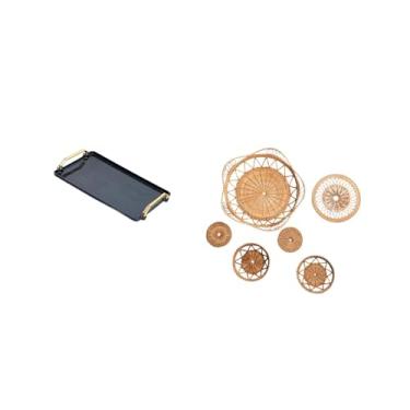 Imagem de Fenteer Bandeja Retangular de Vime Trançada, Organizador de Mesa para Casas, Hotéis, Sala de Chá, Corredor, Quarto, Café, Decoração de Parede, Artesa