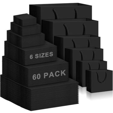 Imagem de Zhehao Pacote com 60 sacos de presente de papel kraft com alças 6 tamanhos a granel de embrulho de presente de Natal sacos de compras para festa de aniversário, venda a retalho de mercadorias