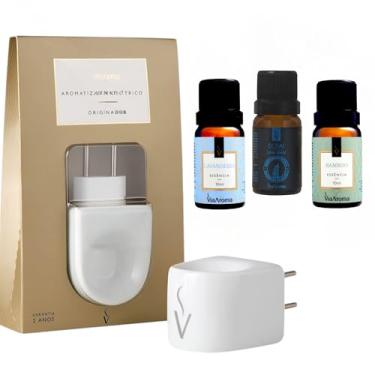 Imagem de Kit Aromatizador Elétrico Bivolt Original Via Aroma com 3 Essências 10ml Lavanderia I Lírio Gold Dubai I Bamboo