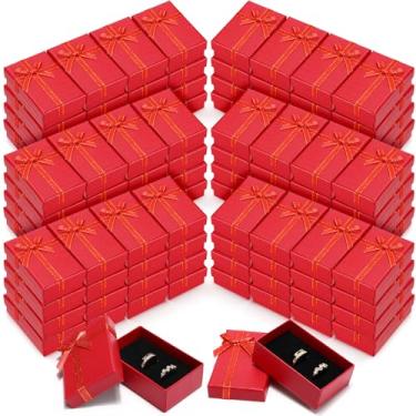 Imagem de Ecally 96 caixas de presente pequenas de papelão, 5 x 7 x 2,9 cm, caixas de brincos para joias, anéis de presente, brincos e colares (vermelho)