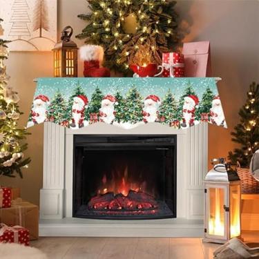 Imagem de Cachecol festivo de lareira de Natal - design de Papai Noel e rena com detalhes de azevinho, 100% poliéster, 49,8 cm x 199,9 cm - Ideal para decoração de casa, sala de estar, porta e janela. 1 peça