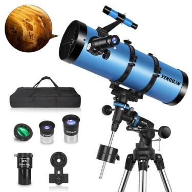 Imagem de Telescope150EQ para adultos, telescópio refletor newtoniano profissional para iniciantes em astronomia, com bolsa de transporte, tripé inoxidável, filtro de lua e adaptador de telefone, azul
