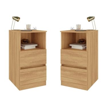 Imagem de Kit 2 Mesas De Cabeceira 38,5cm 2 Gavetas Multimóveis Mp4501 Madeirado
