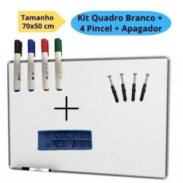 Imagem de Lousa Branca Quadro Branco 70x50cm + 4 Marcadores Pincel + 1 Apagador Didática Média