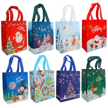 Imagem de Sociaooil 8 peças de sacos de presente de Natal, sacolas de Natal com alças para crianças, saco de presente reutilizável não tecido para embrulhar presentes, suprimentos de lembrancinha de festa de