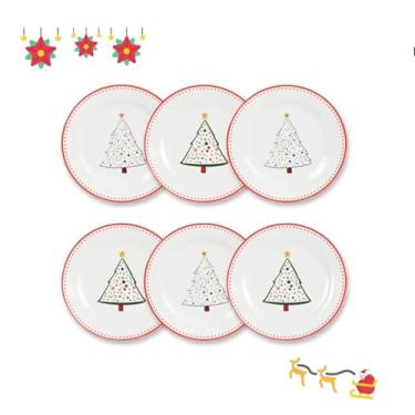 Imagem de MEYREMUI Conjunto de 6 pratos de salada de Natal inquebráveis, tapas de melamina, salada, sobremesa, bolo, festa, aperitivo e pequenos pratos de jantar, pode ser lavado na lava-louças