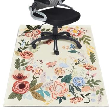 Imagem de Tapete de cadeira de escritório para piso de madeira 121 x 152 cm, tapetes de escritório para jogos, cadeira de mesa de computador, tapete protetor floral de borboleta antiderrapante para decoração de