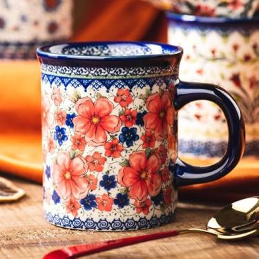 Imagem de Caneca de café de cerâmica, 400 ml, xícaras de chá de cerâmica pintadas à mão com design exclusivo para bebidas quentes ou frias (ameixa de tinta de neve)