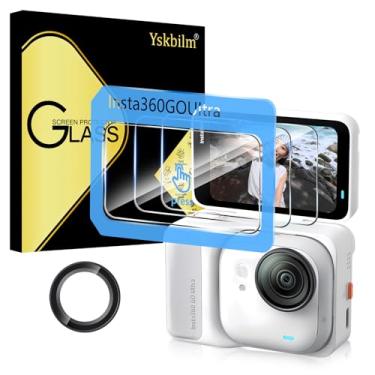 Imagem de Yskbilm (Pacote com 3+1) Protetor de tela para câmera Insta360 Go Ultra com protetor de lente, protetor de pantalla com ferramenta de alinhamento automático, vidro temperado, dureza 9H, anti-arranhões