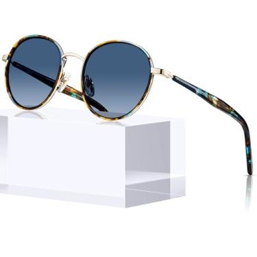 Imagem de Óculos de Sol CARFIA Feminino - Armação Mista Redonda Retrô com Lentes Polarizadas e Proteção UV - Ideal para Dirigir
