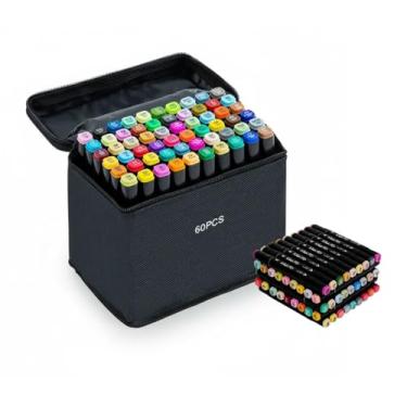 Imagem de Professional Marcadores Artísticos, 24/36/48/60/80/100/120 Cores, Base de Álcool, Ponta Dupla para Desenho e Ilustração, com Bolsa de Armazenamento (60)