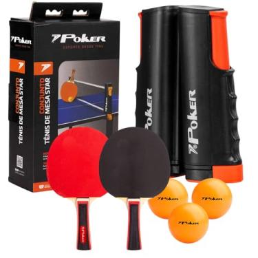 Imagem de Kit Tênis de Mesa Profissional com 2 Raquetes de Madeira, 3 Bolinhas, Rede Retrátil, Borracha Dupla Face, Rede com Abertura de 1,80 metros