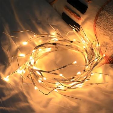 Imagem de Guirlanda de bétula iluminada, 1,8 m, 48 LED, operada por bateria com temporizador para decoração de mesa de manto de lareira de Natal, uso interno e externo