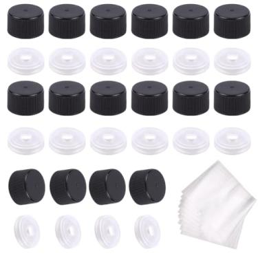 Imagem de arricraft 40 conjuntos de tampas de garrafa de molho de tomate de plástico com 40 peças de filme termorretrátil de PVC, tampas de garrafa de bebida à prova de vazamento para garrafas de vinho com suco