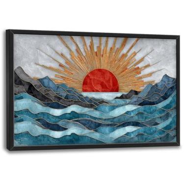 Imagem de Glocmna Arte de parede grande para sala de estar vitral japonês montanha nascer do sol decoração de parede moderna paisagem oriental telas grandes pinturas impressão emolduradas decorações presentes