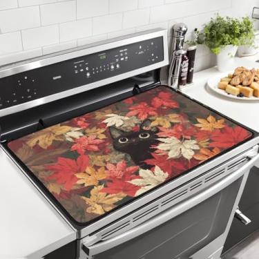 Imagem de PJHEQOXE Capa para fogão elétrico de ação de graças, capa de fogão, folha de bordo, gato, vidro, fogão, protetor, multifuncional, para bancadas de cozinha e tampas de máquina de lavar