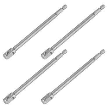 Imagem de HARFINGTON Adaptador de soquete de impacto, 4 peças, chave quadrada de 1/10.2 cm, haste sextavada de 15 cm, broca de extensão de comprimento para conjuntos de soquetes de broca de porca de eixo