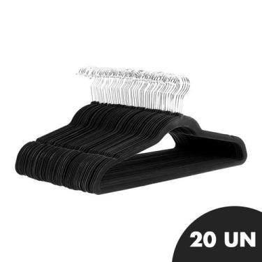 Imagem de Kit 20 Cabides De Veludo Adultos Slim Ultra Finos Antideslizante Preto