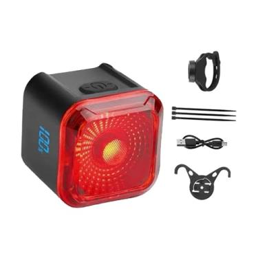 Imagem de KiBcsLic Lanterna traseira inteligente para bicicleta, luz LED traseira brilhante, compacta, recarregável por USB, 6 modos, lanterna para ciclismo, para