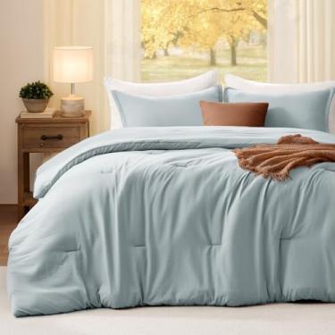Imagem de Quataly Conjunto de edredom solteiro, azul neblina, 2 peças, macio, leve, respirável, para todas as estações, tamanho solteiro (168 cm × 239 cm, edredom e 1 fronha)