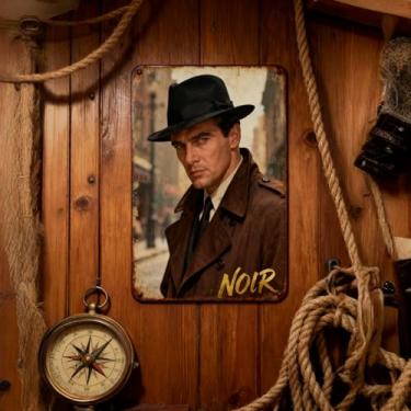 Imagem de 1 peça placa de estanho estilo noir detetive vintage gângster metal decoração de arte de parede para bar café sala de estar decoração de casa retrô filme americano placa de estanho, marrom, 30 x 20 cm