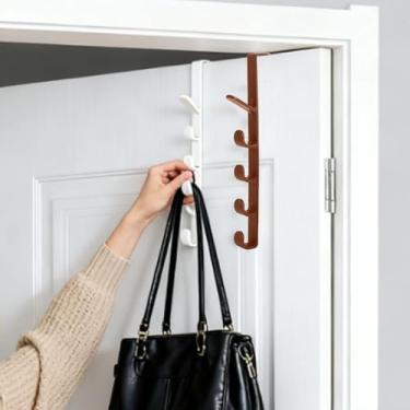 Imagem de Ganchos sobre a porta - Suporte para pendurar na porta para armário de bolsa, suporte de cabide de parede, 5 ganchos, para roupas, chapéu, bolsas