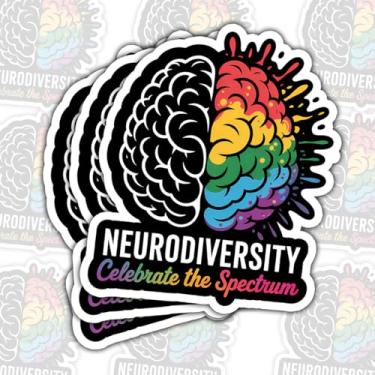Imagem de 3 adesivos Neurodiversity "Celebrate The Spectrum", decalque de vinil com design de arco-íris e meio design preto à prova d'água para laptop, garrafa de água, notebook, carro, capacete, presente para