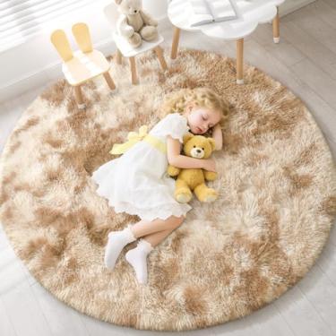 Imagem de EVOIONOS Tapete redondo de camelo tingido para quarto, 1,5 x 1,5 m, macio, círculo, tapete de área para sala de estar, tapete circular felpudo de pelúcia, piso interno, cabeceira, berçário, lavável à