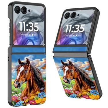 Imagem de WZCJDHMJ Capa para Motorola Razr 2025/2024, fina, fina, rígida, antiarranhões, capa de telefone à prova de choque para Moto Razr 50-Lovely Horse