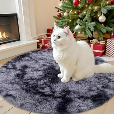 Imagem de OLANLY Tapetes redondos tie-dye cinza claro para quarto – Lavável na máquina, tapetes circulares de 0,9 x 9,6 m para sala de estar, tapete felpudo macio e fofo para meninas e meninos, dormitórios