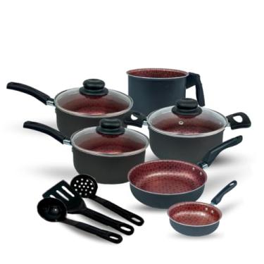 Imagem de Jogo de Panelas Elegance Antiaderente 9 Peças Tampa Vidro(Preto cabernet)