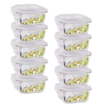 Imagem de Kit 10 Pote 320ml Vidro Forno Microondas Quadrado Hermetico - QUALITY 