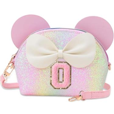 Imagem de Kejea Bolsa infantil para presentes infantis – Carteira infantil de princesa, bolsa transversal com flores de pérolas, bolsas de ombro fofas com inicial, Glitter Rainbow