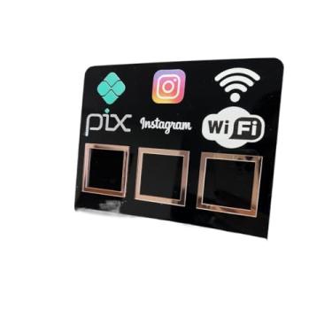 Imagem de Placa Pix Display Mesa Balcão PIX INSTAGRAM E WI-FI(Preto c/Rosegold)
