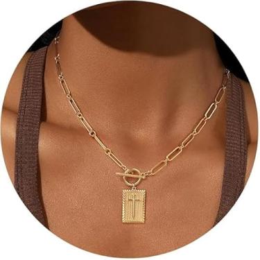 Imagem de Colar feminino com pingente de cruz banhado a ouro e prata, pingente de cruz retangular, corrente delicada de clipe de papel, joia religiosa, presente para fé cristã, batismo, primeira comunhão