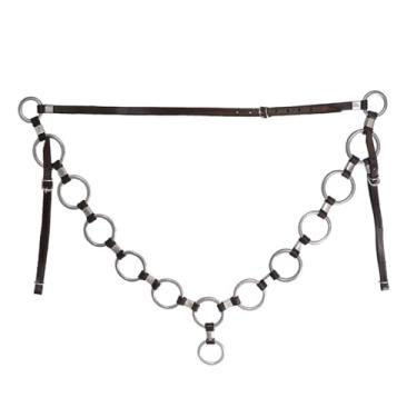 Imagem de Peitoral de Couro Legítimo com 14 Argolas em Alumínio Polido, Fivelas de Metal, Tratado e Oleado, Para Todas as Raças (Marrom)