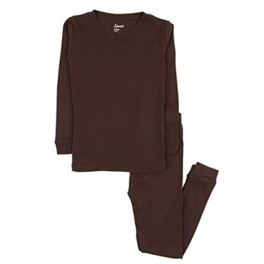 Imagem de Leveret Pijama infantil para meninos e meninas, cores lisas, conjunto de pijama de 2 peças, 100% algodão (tamanho 2 a 14 anos), Marrom, 12 Anos