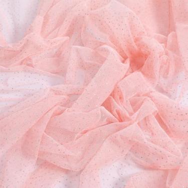 Imagem de Rolos de tecido de tule com glitter de 6 jardas x 150 cm de largura, rede de rolos de tule rosa claro com lantejoulas iridescentes, tecido de artesanato brilhante macio para saia tutu véu de noiva