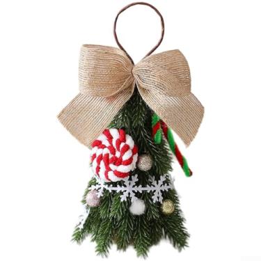 Imagem de Mini decoração de árvore de Natal, espuma de PE de 20 cm com padrão de floco de neve vermelho e branco, estatueta de Papai Noel para exibição festiva de mesa ou mesa, enfeite de feriado leve e