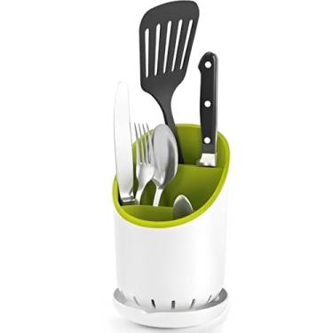 Imagem de Genérico Organizador de Talheres Extensível, Verde e Branco, Plástico, 8 Compartimentos, 33x44x8 cm, Para Cozinha, Escorredor de Utensílios