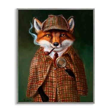 Imagem de Stupell Industries Detetive Fox com arte giclée emoldurada preta de cachimbo, design de Lucia Heffernan, 76 x 61 cm