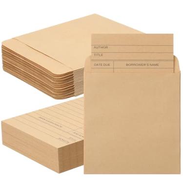 Imagem de Fainne 100 peças de bolso para cartão de biblioteca com envelopes autoadesivos, cartões de check-out de biblioteca para CDs, DVDs, escola, sala de aula, material de escritório e etiqueta de presente