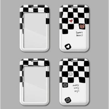 Imagem de 1 cordão de suporte de cartão de campus, capa protetora criativa para pendurar no pescoço quadriculado, crachá seguro para acesso a refeições de ônibus estudantil, B